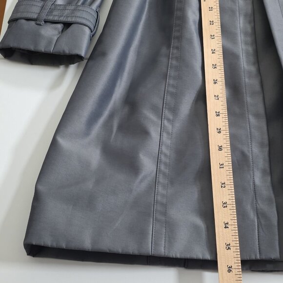 London Fog Trench Coat Womens PS Gray Metallic Pockets Belt Buttons Detach Liner - Picture 8 of 16